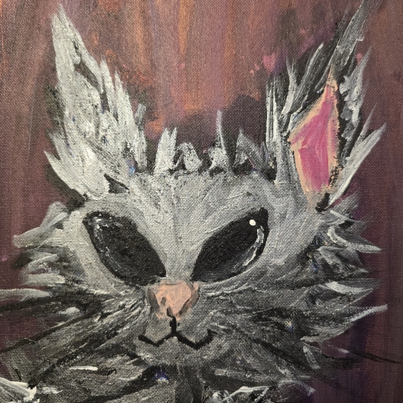 HANDCRAFTED Abstract Cat Painting HANDPAINTED Alien Artwork HANDMADE Wall Decor - Picture 5 of 17